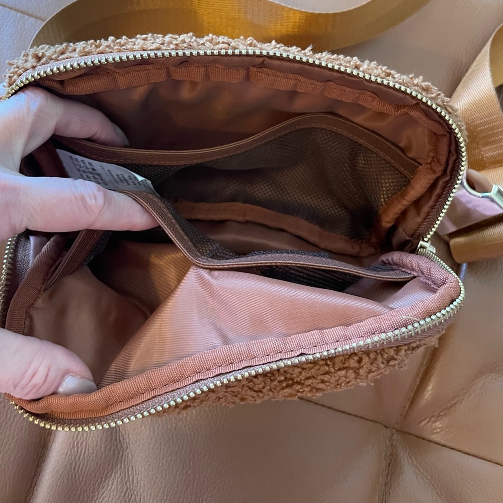EUC • Caramel Brown Sherpa Belt Bag/Crossbody Bag. Measurements in pictures. - Picture 6 of 10